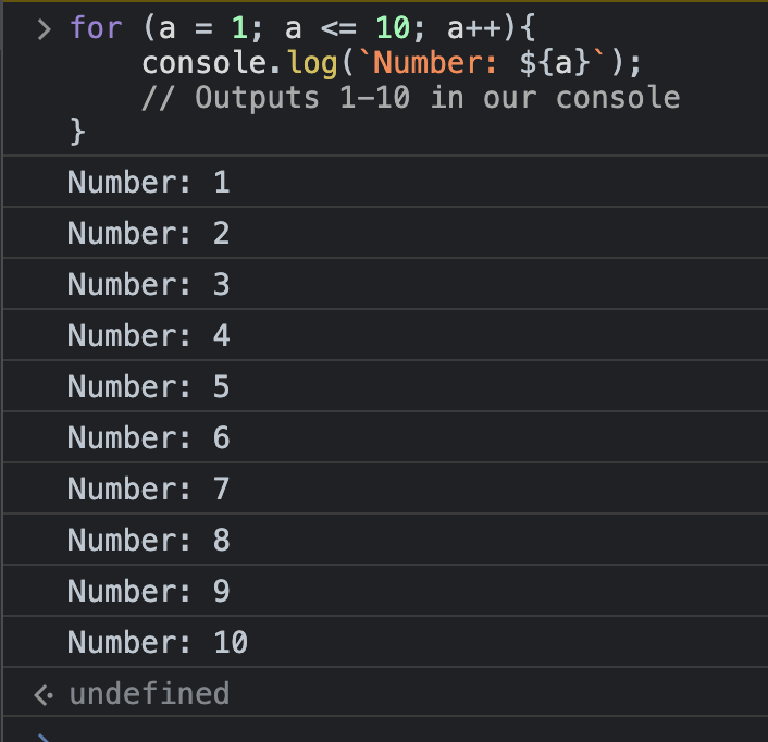 for loop example in google console